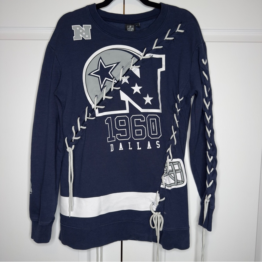 Dallas Cowboys Lace Up Sweatshirt Women’s‎ Medium NFL Team Apparel 1960 Navy